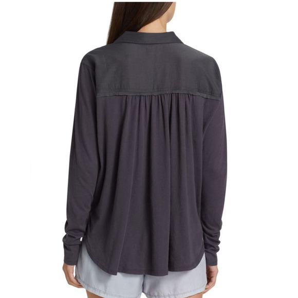 NWT $168 Splendid Paige Cotton Poplin Half Button Shirt In Slate - Picture 2 of 5